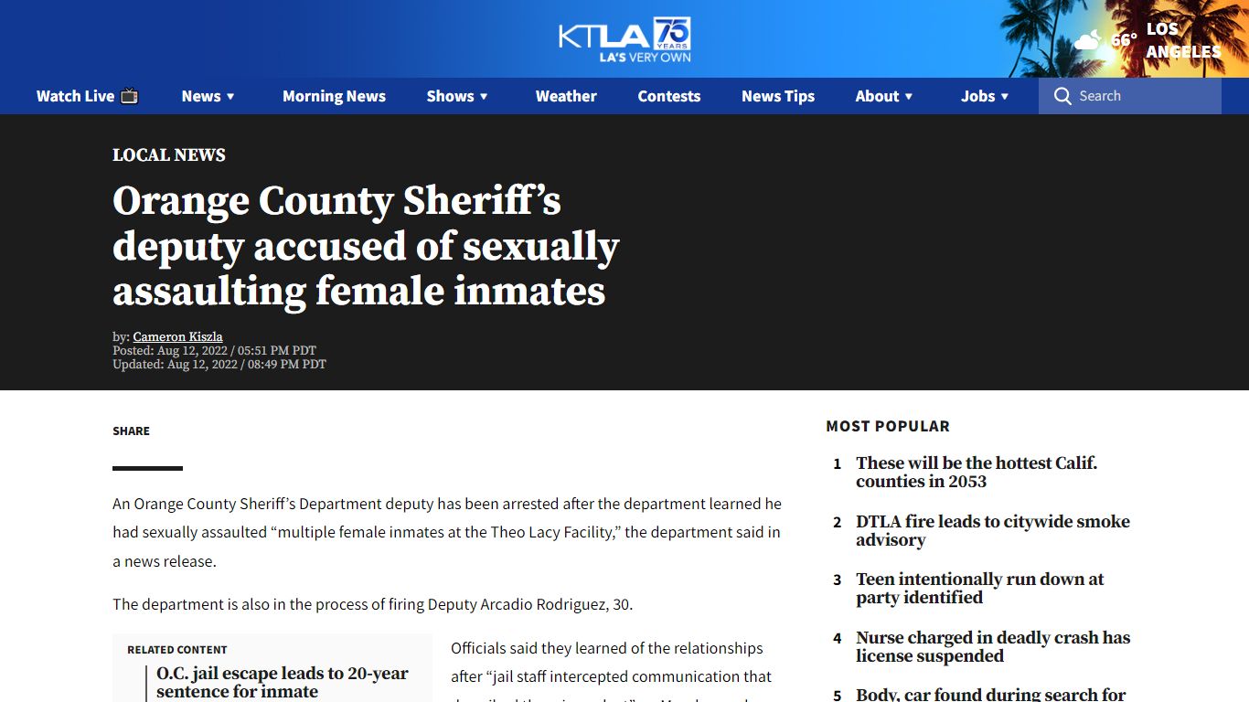 Deputy arrested for sexually assaulting female inmates: OCSD